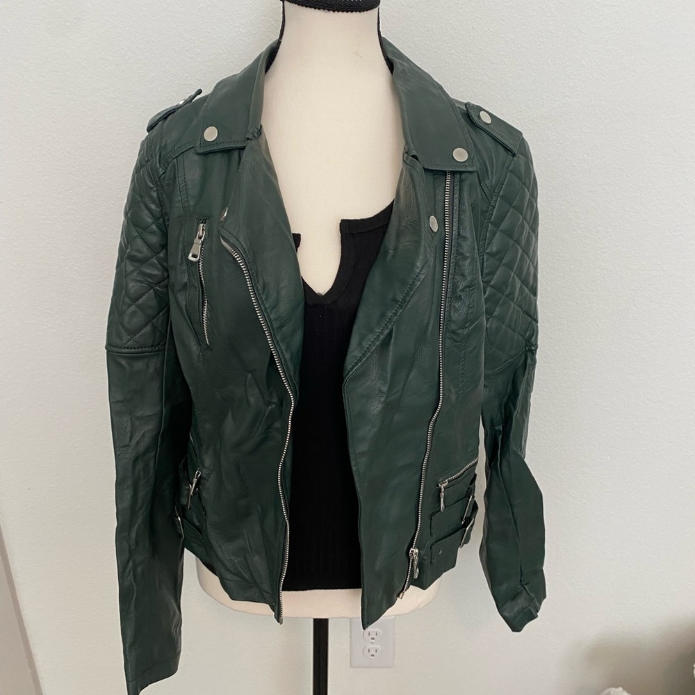 Green leather bomber jacket